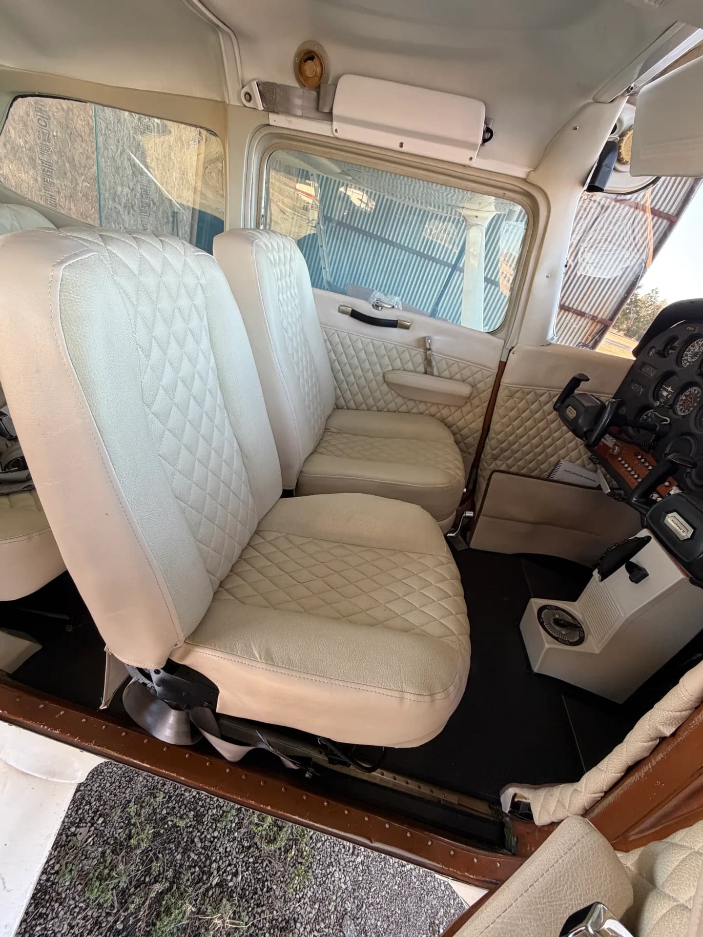 Cessna 172M interior with cream quilted diamond-stitch leather